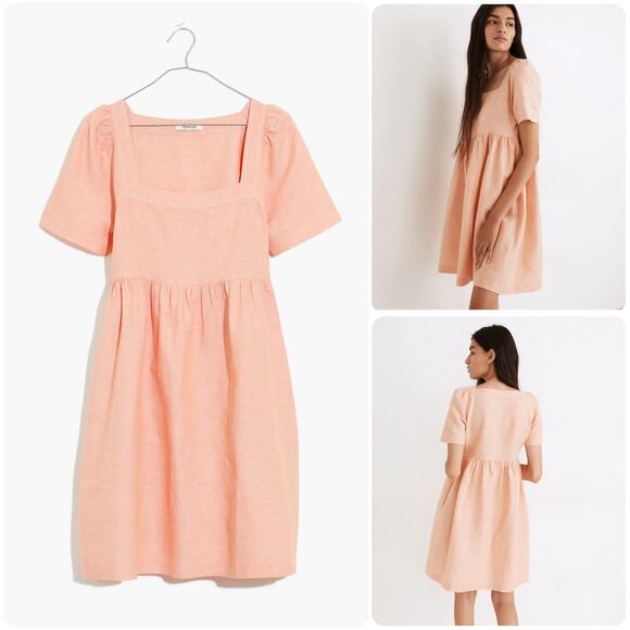 Madewell Dresses & Skirts - Madewell Allie Linen Blend Peach Coral Square Neck Mini Dress size Small